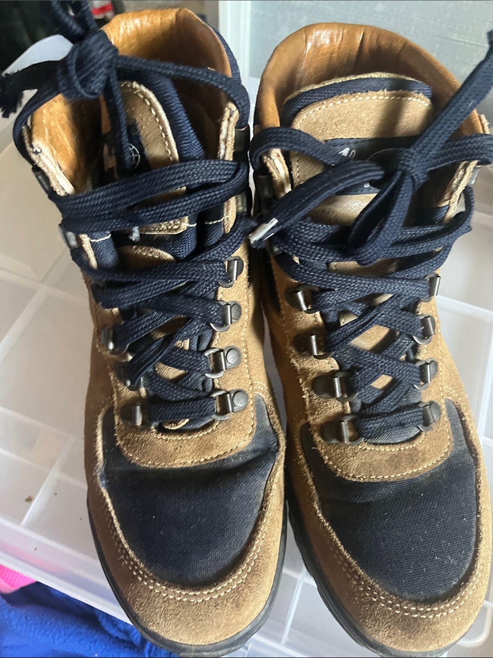 Blue and brown Lace-Up hiking boots